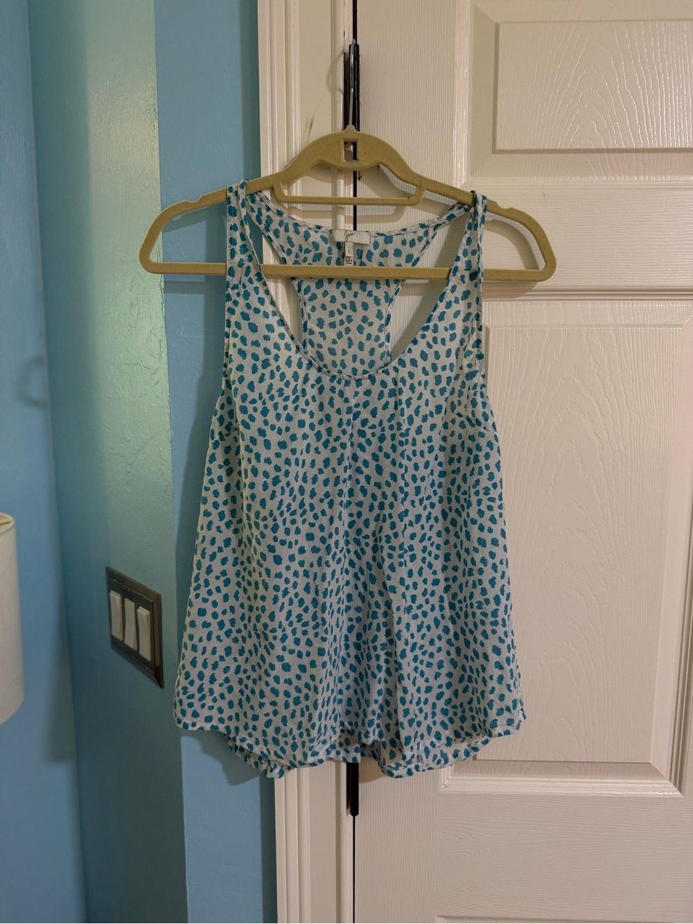 100% Silk Joie Light Blue Printed Racerback Tank Top - Women